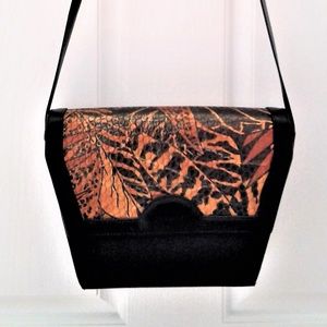 Roberto Vascon Black and Gold Leaf Shoulder Bag